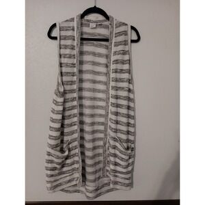 New‎ York Company Women Open Cardigan Vest white With Gray stripe. Medium